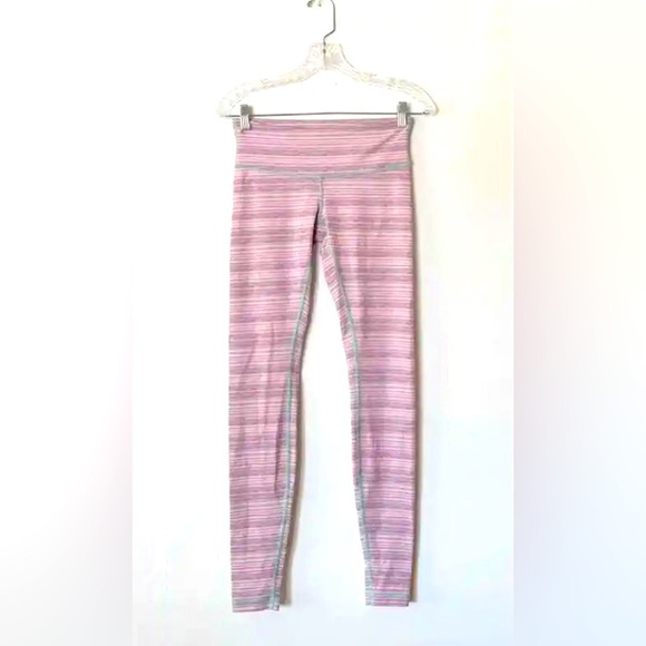 Lululemon Full Length Wunder Under Mint/Pink stripes. With Pockets 4 EUC - Picture 9 of 10